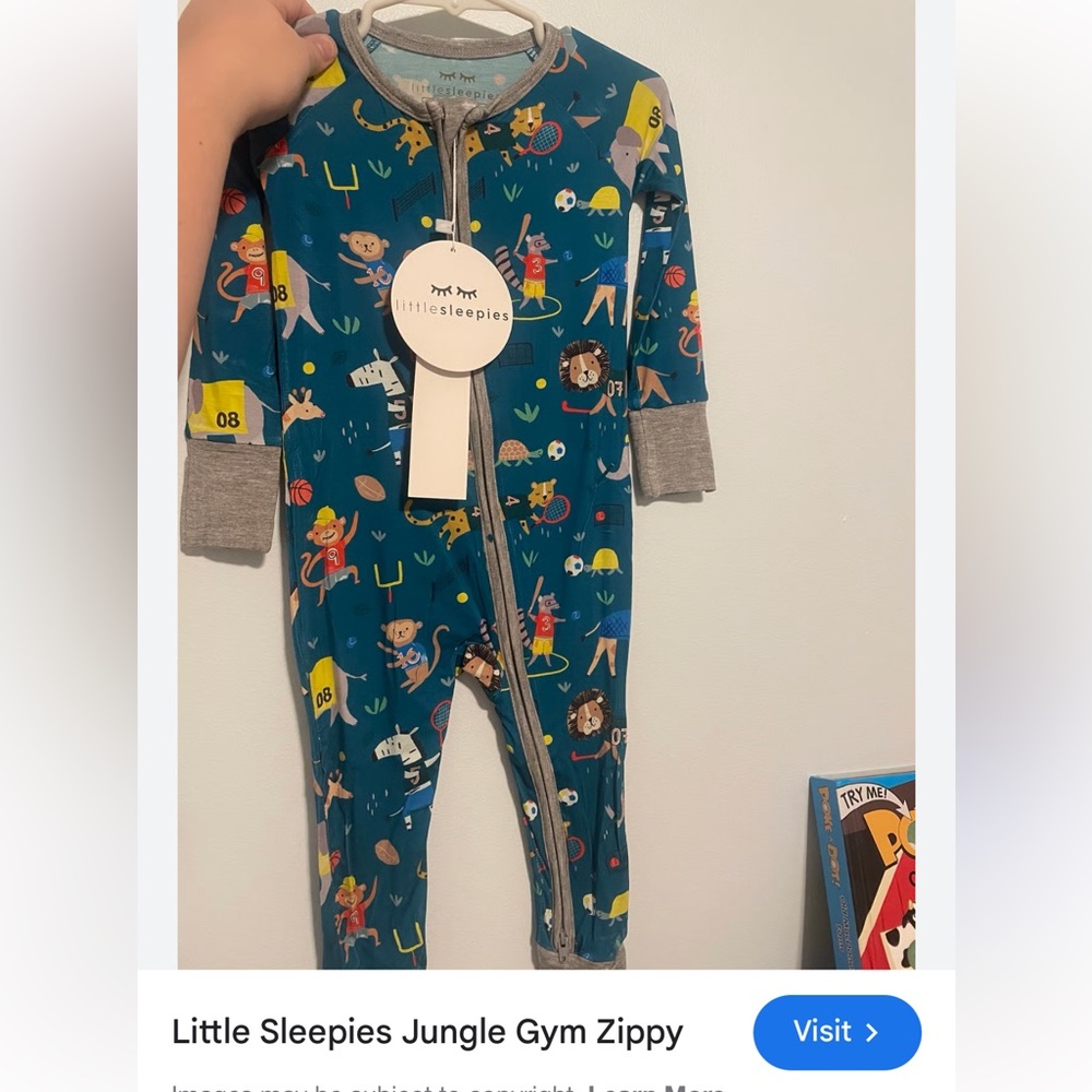 Little Sleepies Teal and Gray Animal Print Outfit | Boys Size 6-12 Months